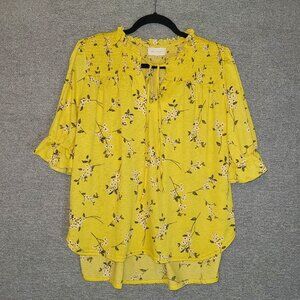 Melloday Yellow Floral Top Ruffles and Smocking Size L